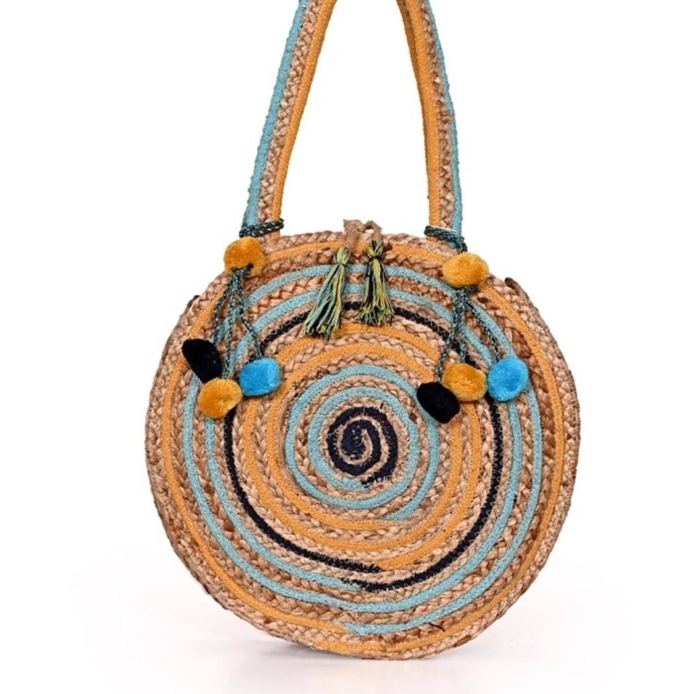 America & Beyond Sunset Stripe Woven Jute Round Tote-